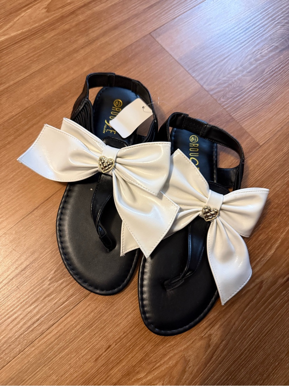 Black Sandals with Cream Bow Accent